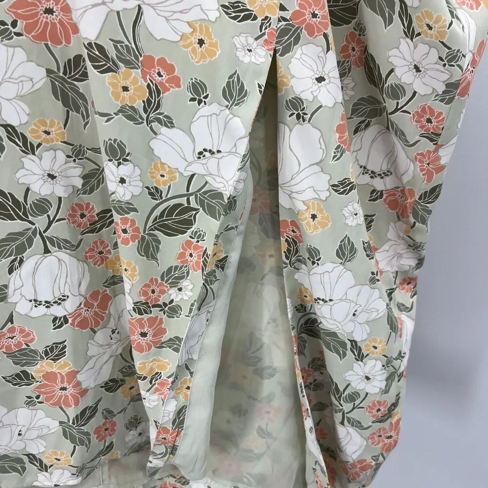 Abercrombie & Fitch Sage Green Floral Midi Dress Front Tie V-Neck Sleeveless XXL